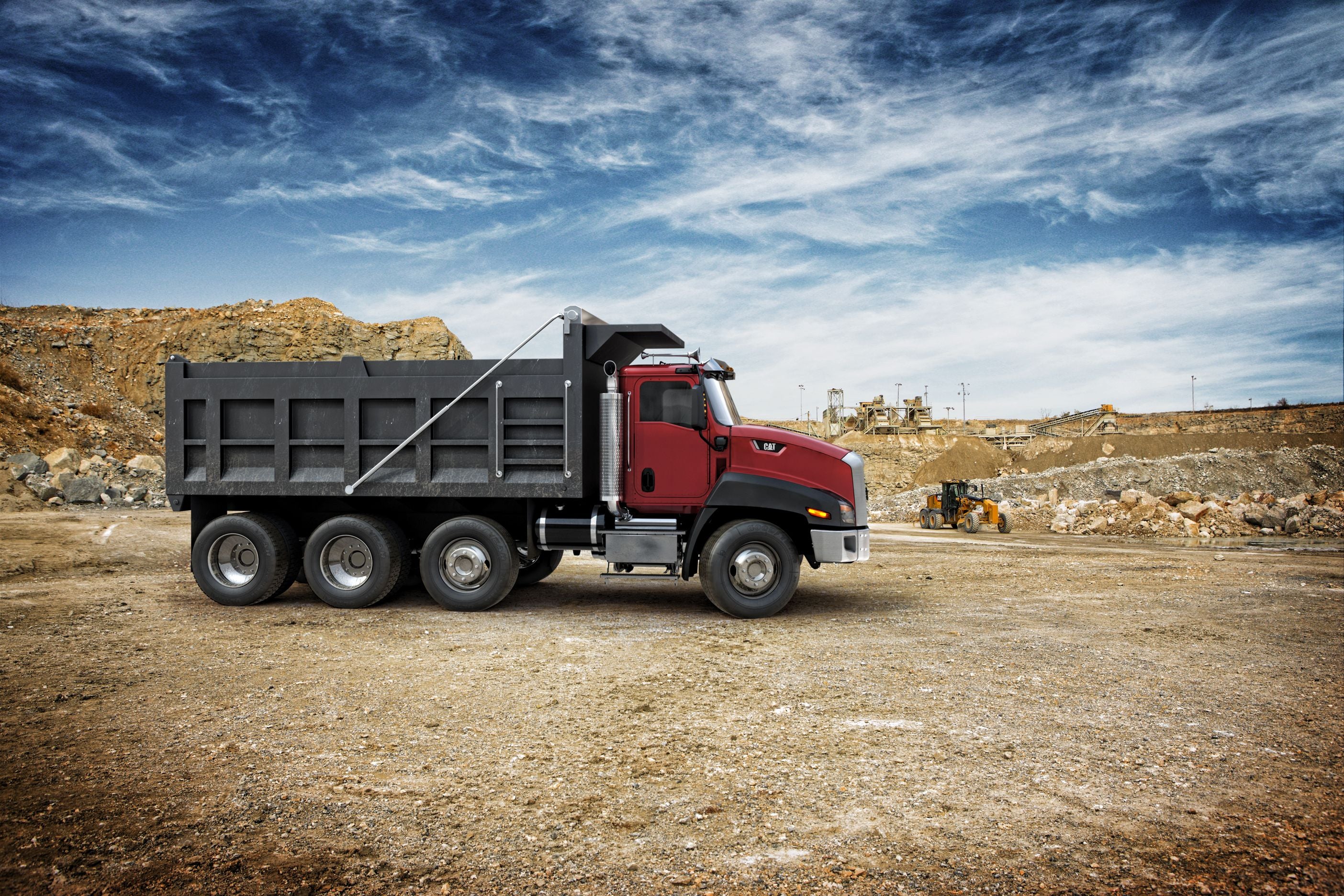 Patriot electric tarping system on dump truck in a caliche yard in texas