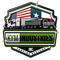 Logo of KYM Industries featuring a truck and American and Texas flags.