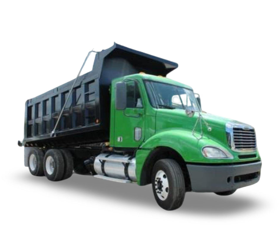 Green dump truck on a white background