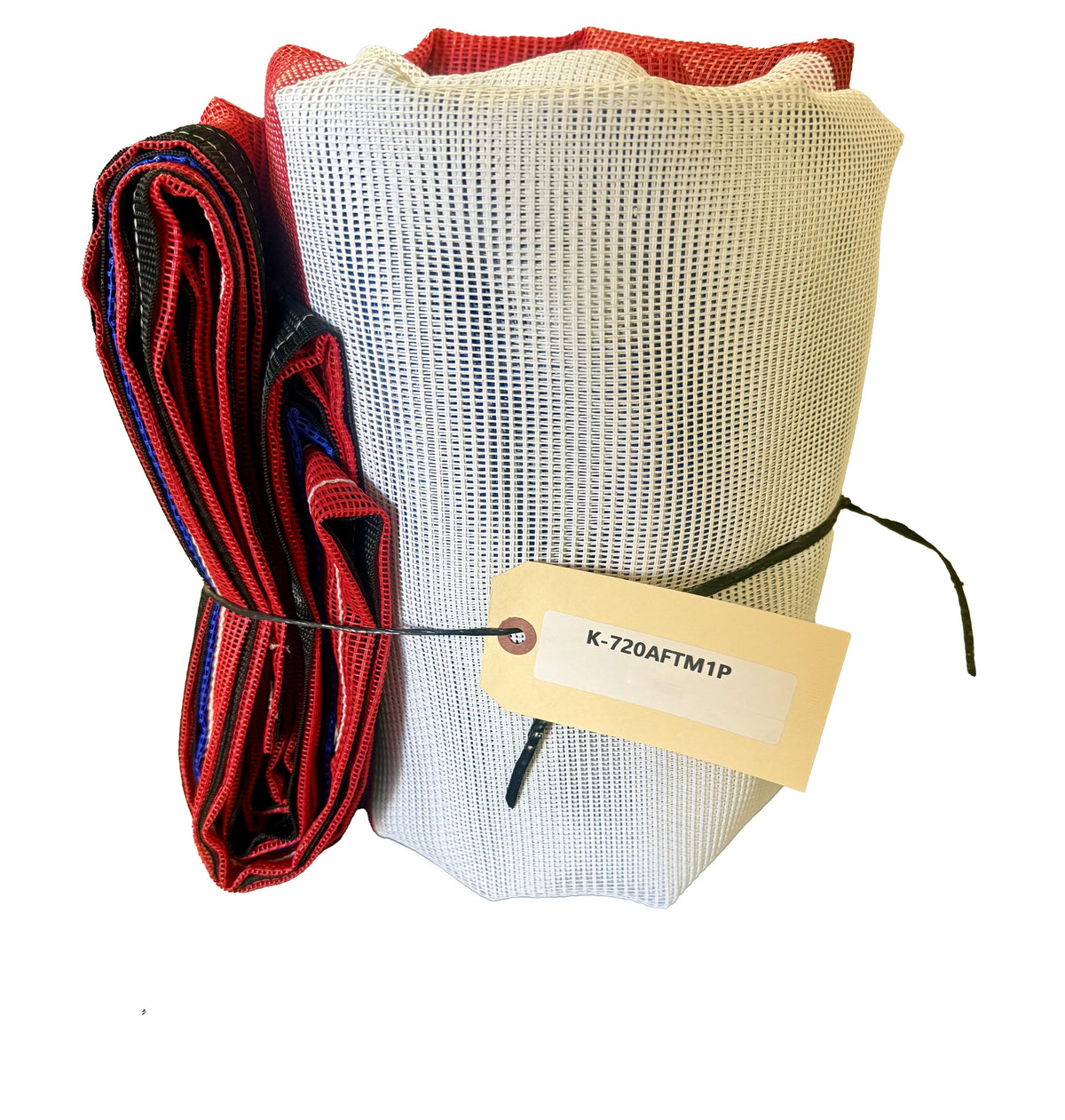 American Flag Tarp rolled and tagged prior to being shipped to the customer