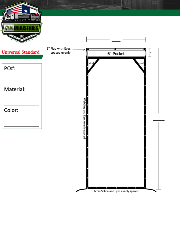 Technical drawing of a universal standard product with dimensions and specifications on a white background.
