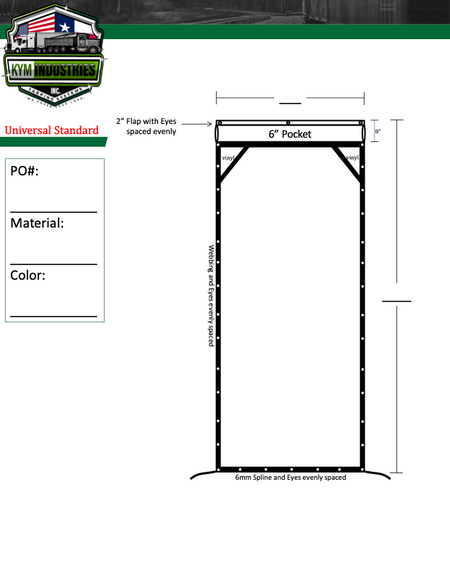 Technical drawing of a universal standard product with dimensions and specifications on a white background.