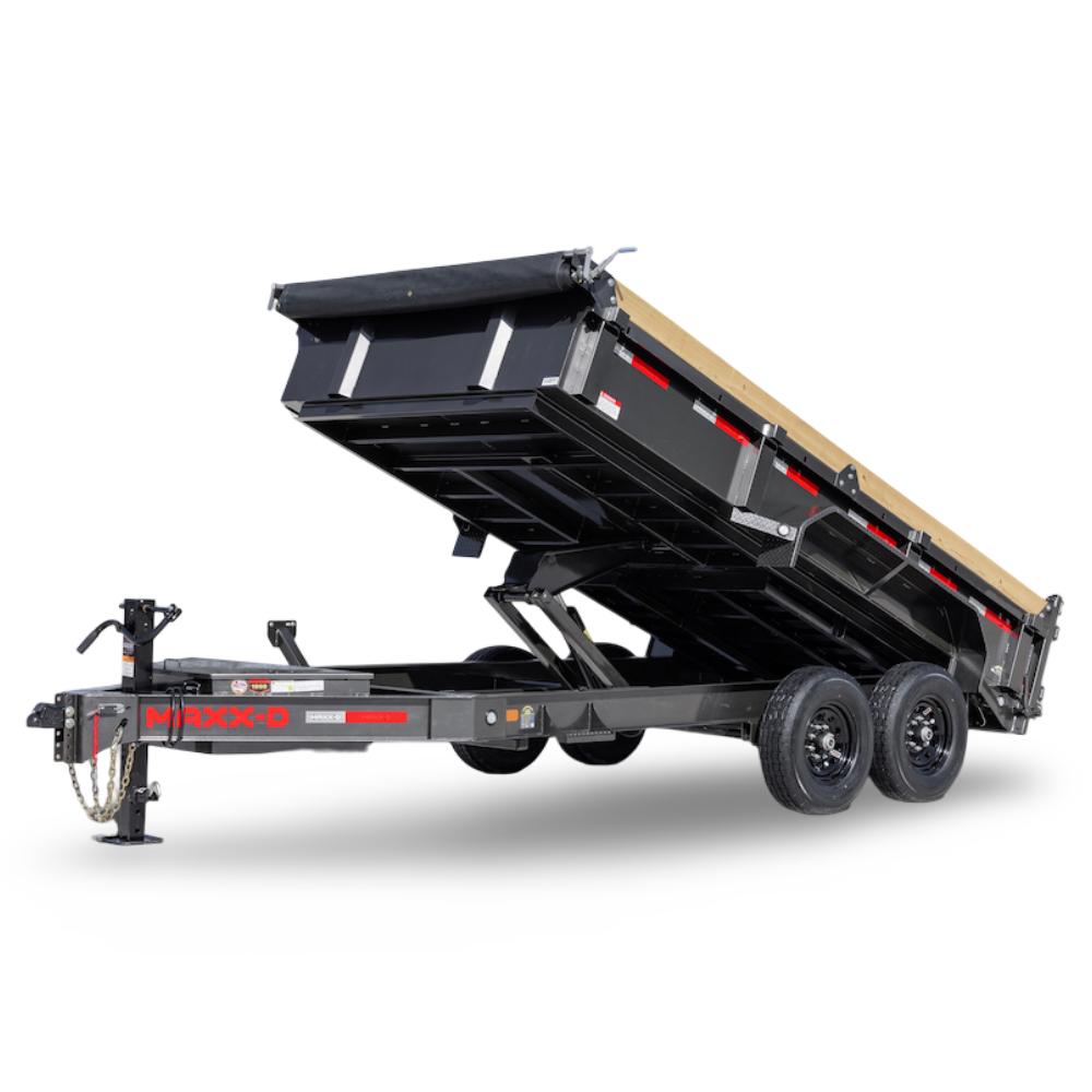 Dump trailer with open bed on a white background