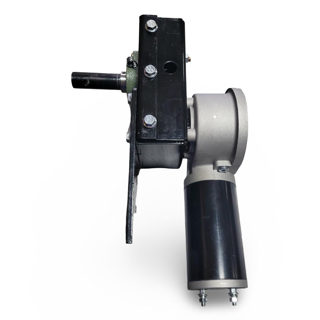 Mechanical component with black and silver finish on a white background