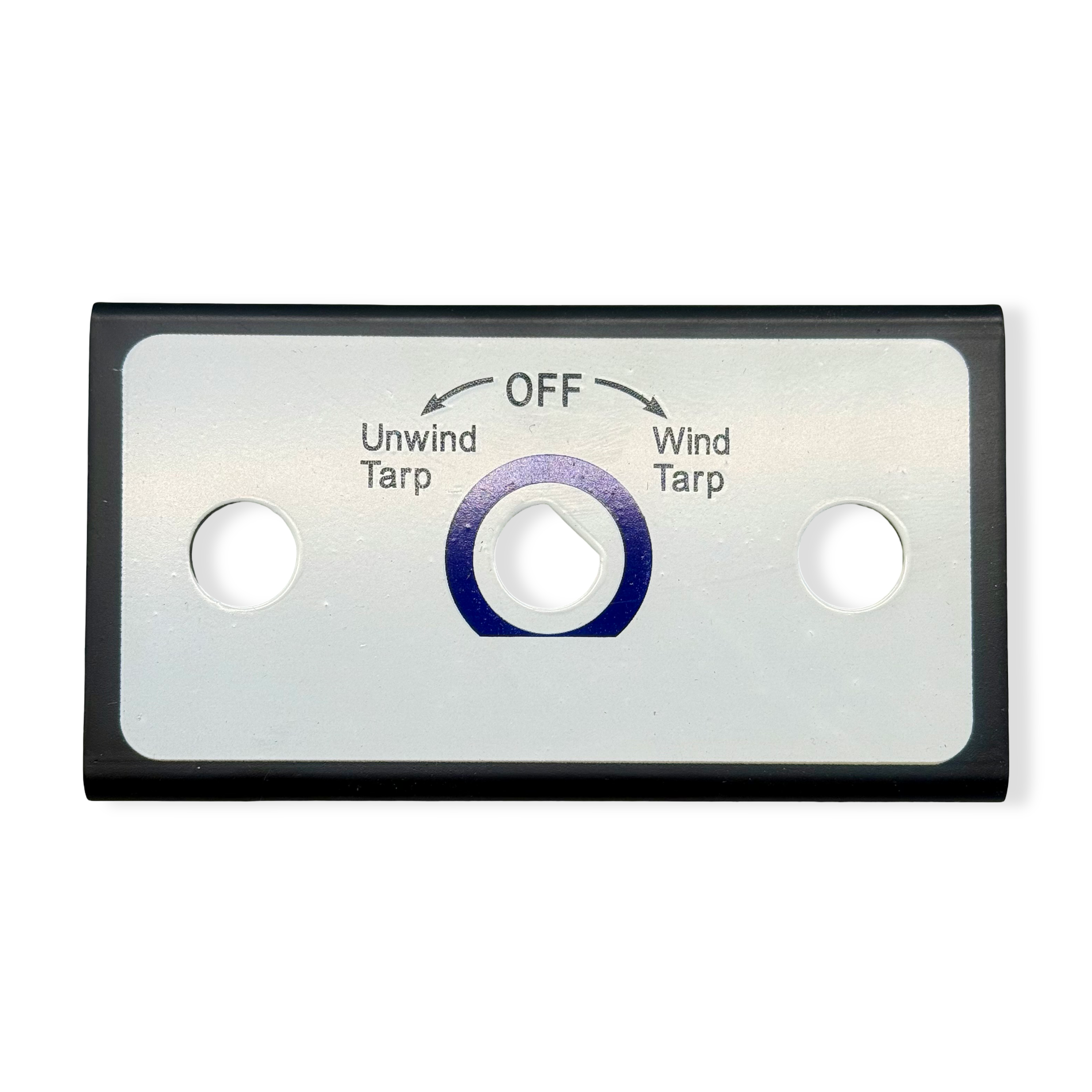 Front view of mounting plate that accepts a rotary switch, a 40 amp push breaker, and red pilot light.