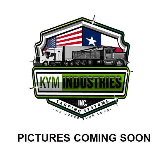 Logo of KYM Industries with a truck and American flag on a white background
