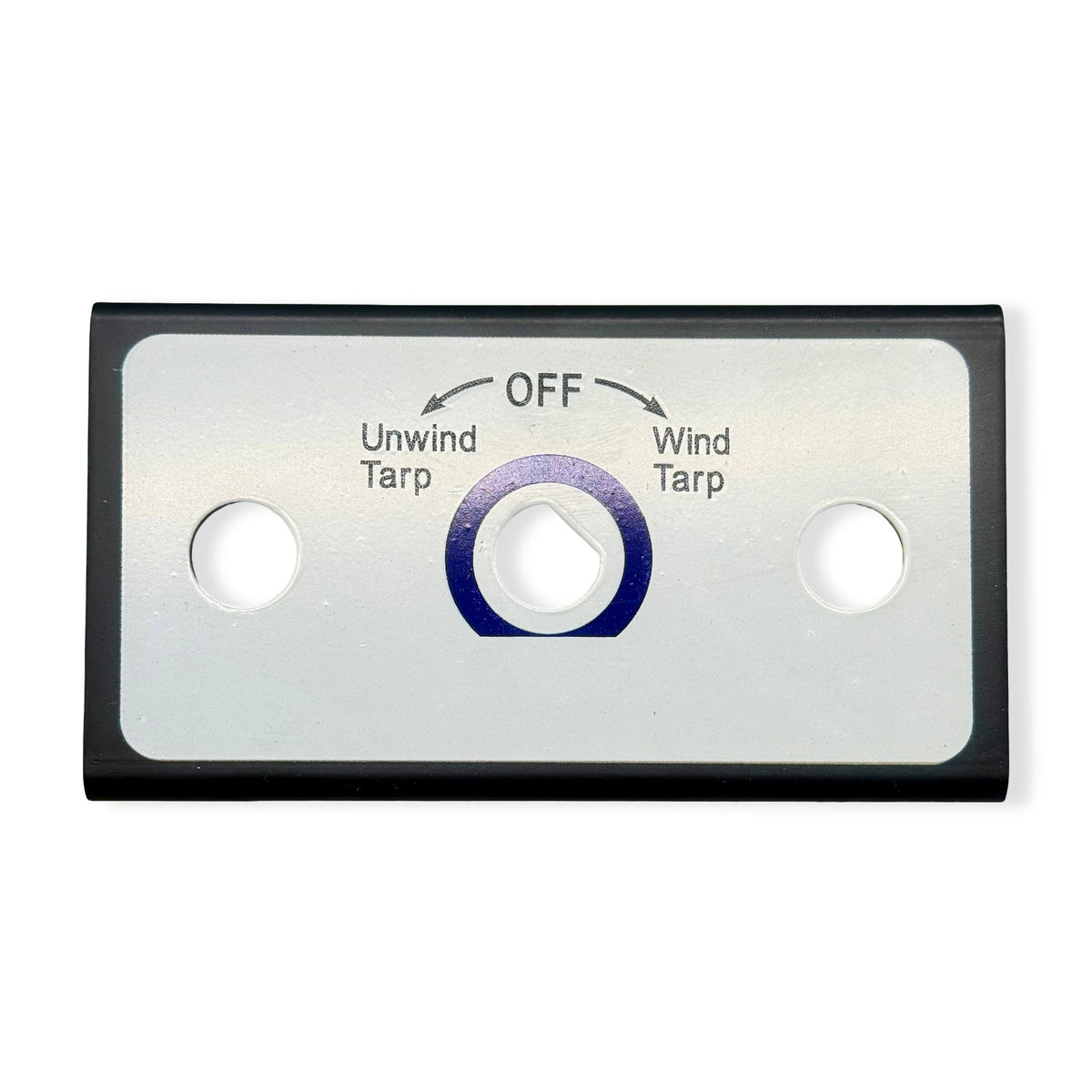 Front view of mounting plate that accepts a rotary switch, a 40 amp push breaker, and red pilot light.