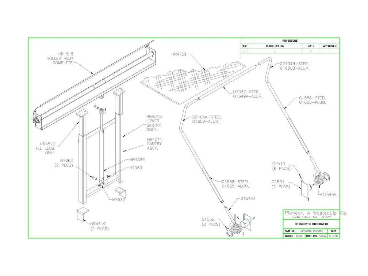 Pioneer HR1500PTO Econocover STEEL Tarping System for Rolloff and Hooklift Trucks - kym-industries