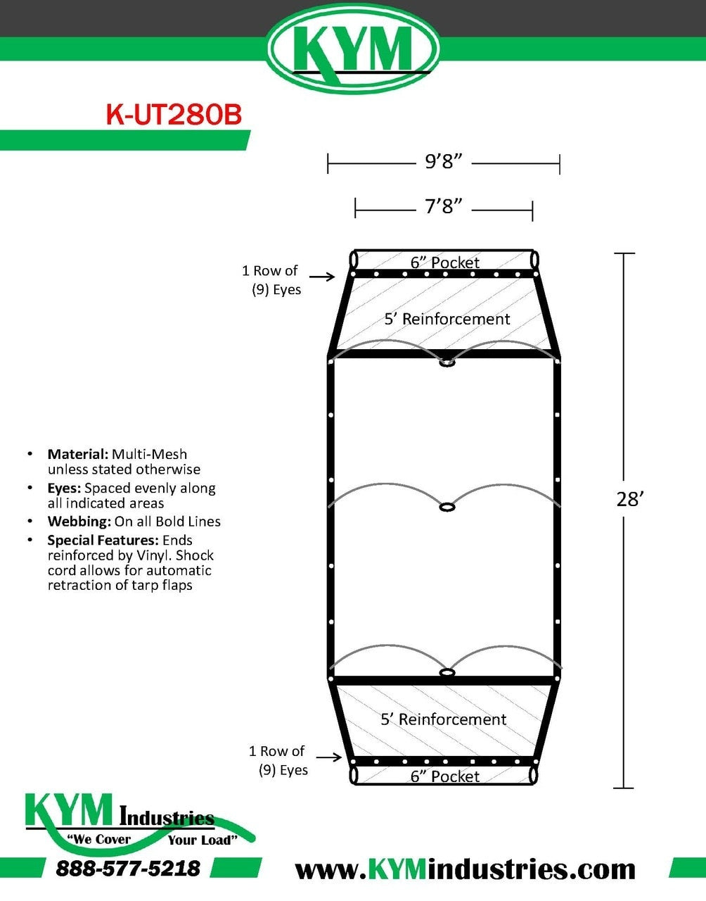 O'Brian Style Universal Multi Mesh Tarp with Retractable Flaps 8' X 28' - kym-industries