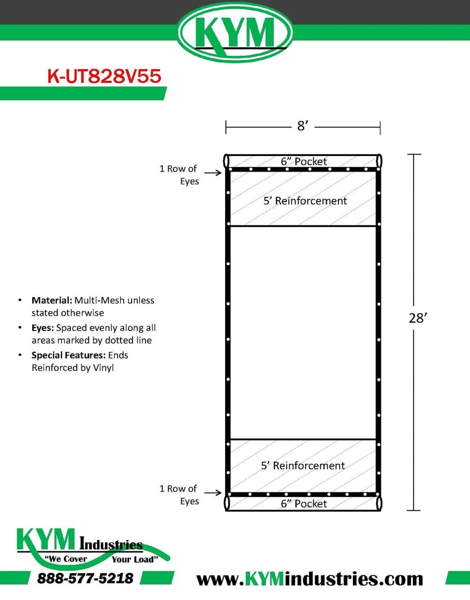 Straight Cut 8' X 28' Multi-Mesh Universal Auto Tarp for Roll-Offs - kym-industries